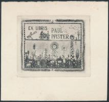 Gross Arnold (1929-2015): Ex libris, rézkarc, papír, 7×10,5 cm