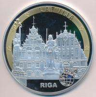 Lettország DN "Riga / Euro" ezüstözött, aranyozott fém emlékérem műanyag gyönggyel (70mm) T:PP  Latvia ND "Riga / Euro" gilt, silver-plated metal medallion with plastic pearl (70mm) C:PP