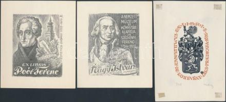 5 darabos ex libris tétel: Halvax Gyula, Kertes Kolmann Jenő, Nagy Arisztid, Nagy Árpád: fametszet, ...