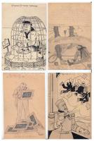 96 db kézzel rajzolt tábori lap Nandory szignóval családi hagyatékból, közte politikai karikatúrák és sok érdekesség / WW. I. military PS cards with hand drawings 96 pieces. Some of them with political caricatures.