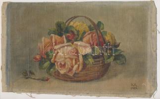 K.R. jelzéssel: Virágcsendélet 1926. Olaj, vászon, kivágva, 16×24 cm