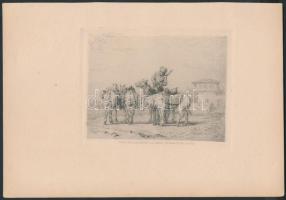 Különféle rézkarcok: Niederlandische Schule, Lagernde Zigeuner, stb, 4db ebből 3db jelzett, 11x13cm,...