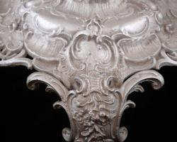 Régi, angyalos fém asztalka, ezüsttel lefújva / posztamens ezüsttel / Small table 83 cm