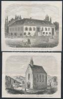 1857 A szegény vakok gyógyintézete Nagyváradon (11,5x14,5cm), a Kolozsmonostori apátság maradványai (10,5x14cm), fametszetek a Vasárnapi Újság 1857-es számaiból, 2db, jelzés nélkül