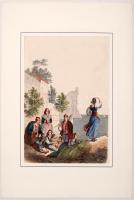 1863 Dalmát népviseletek színezett fametszet, jelzés nélkül, papír, paszpartuban