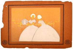 1911 Falus Elek (1884-1950): Galambok. Színes linómetszet a Modern Magyar Magyar Képtár c. mappából (Bp., 1911), 17,5x22,5cm