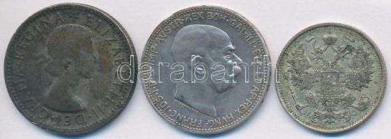 3db-os kis ezüst tétel: Orosz Birodalom 1916. 15k Ag + Ausztria 1913. 1K Ag "Ferenc József&quot...