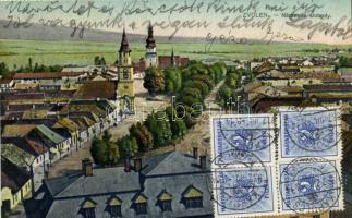 Zólyom, Zvolen; Námestie slobody / Square (postcard with both Hungarian and Czechoslovakian stamps)