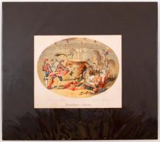 1874 Adolph Wolf: Spanyol bikaviadal. Színes olajnyomat. Paszpartuban, 19x22cm