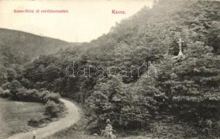 Kassa, Kassa-Bélai út emlékkereszttel; Divald Károly / road with memorial cross