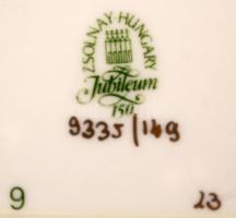 Zsolnay virágmintás süteményes készlet,porcelán desszert tányér 6db+ 1db sütemény kínáló tál, jelzet...