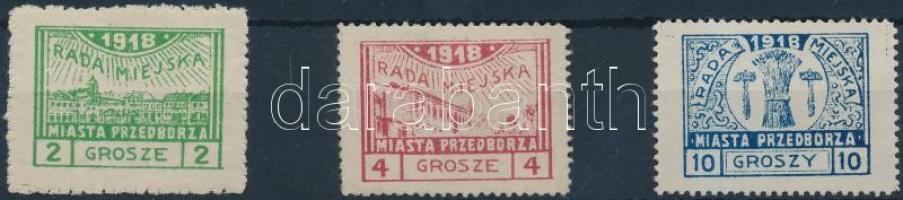 1918 Przedborz helyi kiadás sor 3 értéke Mi 7A-8A, 10 A