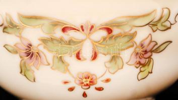 Zsolnay virágmintás, porcelán teás csésze és csészealj 7 személyre, hibátlan, jelzett