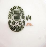 Zsolnay virágmintás, porcelán mikkás csésze és csészealj 7 személyre, hibátlan, jelzett