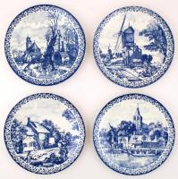 4 db Delfts falitányér évszak motívumokkal, matricás, jelzett, apró kopásnyomokkal, d: 29,5 cm