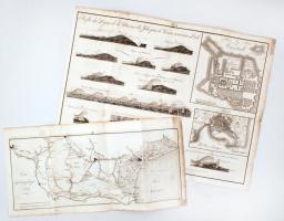 cca 1800 Velence és környékének vízrajzi térképe, a nagyobb csatornák feltüntetésével, rézmetszet, papír, 48×85 cm + Carte hydrographique, az Adige folyó alsó folyásának vízrajzi térképe Veronától a torkolatig, a főbb csatornák és a balparti mellékfolyók feltüntetésével, rézmetszet, papír, 24×57 cm + Profils des digues de la mer sur les îsles pres de Venise nominées Lidi, a Velence partjainál található homokzátonyból képződött turzásszigetek (Lido, Malamocco) védműveinek és az ott található hullámok keresztmetszetes rajzai, mellette keretes térképen Trieszt és a Szentpétervár melletti Kronstadt kikötővárosainak térképével, rézmetszet, papír, 47×63 cm
