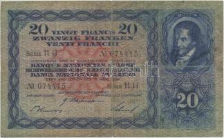 Svájc 1939. 20Fr T:III- kis ly. Switzerland 1939. 20 Franken C:VG small hole