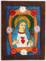 Jelzés nélkül: Erdélyi festett üveg ikon. Festék kopásokkal, keretben, 37×26 cm