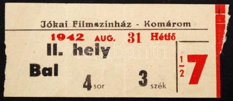 1942 Komárom, Jókai filmszínház mozijegy / cinema ticket
