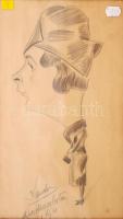 Kondor László (1901-1963): Karikatúra. Ceruza, papír, jelzett, üvegezett keretben, 41×27