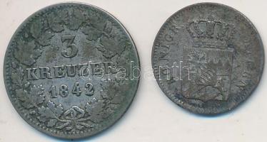 Német Államok / Baden 1842. 3kr Ag + Bajorország 1848. 1kr Ag T:2-,3 German States / Baden 1842. 3 Kreuzer Ag + Bavaria 1848. 1 Kreuzer Ag C:VF,F