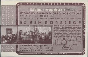 1936. "Nyomorék Gyermekek Országos Otthona" sorsjegy reklám és tervezet T:I-