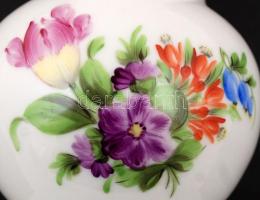 Herendi virágmintás porcelán talpas váza, kézzel festett, hibátlan, jelzett, m: 17 cm