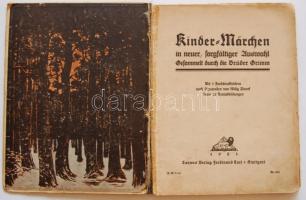 Grimms Märchen. 3 Farbdruckbildern nach Aquarellen von Willy Planck sowie 12 Textabbildungen. Stuttgart, 1921, Loewes Verlag Ferdinand Carl. Német nyelvű illusztrált mesekönyv, festett, javított félvászon kötésben, kissé megviselt állapotban / Illustrated German childrens book in somewhat worn state