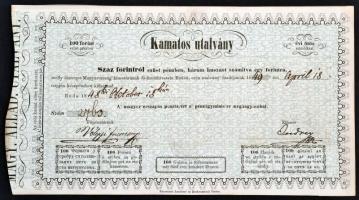 1848. 100Ft "Kamatos Utalvány" zöld, kamatszelvény nincs, Endrey Endre saját kezű aláírásával T:I- hajtatlan, barnás foltok, sarkoknál kis hajlás Hungary 1848. 100 Forint "Interest Bearing Voucher" green, no coupon, with autograph signature of Endre Endrey C:AU unfolded, brown spots, slight corner bends Adamo SGU5