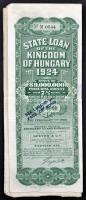 Budapest 1924. "A Magyar Királyság 1924. évi államkölcsöne" kötvény 1000$-ról, bélyegzésekkel, angol és magyar nyelven, igazolással a "Pénzintézeti Központ, Deviza és Letétosztály"-tól, T:III