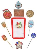 10db-os vegyes magyar és külföldi jelvény és kitűző tétel, közte DN "Csepel Vas és Fémművek - Törzsgárda 25" zománcozott fém kitűző, Románia DN "FGMA" zománozott fém jelvény T:vegyes