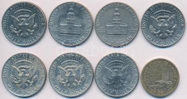 Amerikai Egyesült Államok 1972-1995. 1/2$ "Kennedy" (7xklf) + 2000S 1$ "Sacagawea" T:2 USA 1972-1995. 1/2 Dollar "Kennedy" (7xdiff) + 2000S 1 Dollar "Sacagawea" C:XF