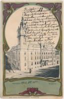 Kolozsvár, Megyeháza; kiadja Rigó Árpád papírkereskedése / county hall, Art Nouveau floral litho (apró szakadás / with a minor tear)