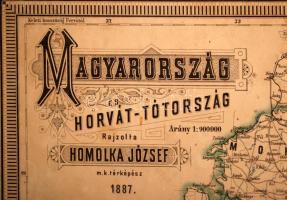 1887 Magyarország és Horvát-Tótország térképe, vásznon, Homolka József, Eggenberger, 1:900.000,, 80x...