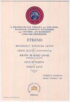 1931 Sárospataki ref. kollégium fennállásának alkalmából rendezett díszebéd menükártyája