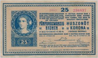 1918. 25K &quot;3003&quot; 3mm hullámos hátlappal, &quot;Sopron Vármegye Fertőrákos Község 1906&quot; felülbélyegzéssel T:restaurált