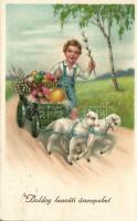 Easter, child, lambs, rabbit, A.G.B. litho  (EK)