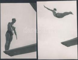 cca 1930 Egy műugró szép gyakorlatát bemutató fotósorozat, ismeretlen szerző 5 régi negatívjáról kés...