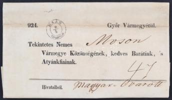 1848 április Győr vármegye közönsége által írt levél, melyben Vas Gereben munkáját ajánlja megvételre a forradalmi közhangulat megnyugtatására