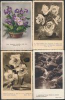 166 db főleg RÉGI motívumlap pár városképes lappal, lithokkal és sérült lapokkal; üdvözlő, karácsony...