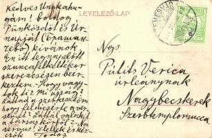 Temesvár, Szent György tér, üzletek, villamos / square with tram (EB)