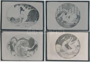 cca 1930 Erotikus grafikák fotómásolata, korabeli üveglemezekről készült későbbi kontakt másolata, 6 db fotó, 9x14 cm