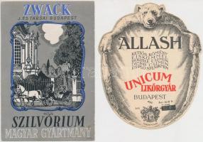 Zwack és Unicum likőrgyár reklámcímke, 13x9cm, 12x10cm