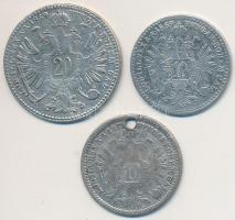 Ausztria 1869. 10kr Ag + 20kr Ag "Ferenc József" + 1872. 10kr Ag "Ferenc József"...