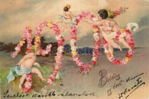 Dekoratív újévi üdvözlőlap Prä Litho