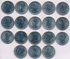 Amerikai Egyesült Államok 1999-2007. 1/4$ Cu-Ni "50 Állam" (18xklf) T:1-2 USA 1999-2007. 1/4 Dollar Cu-Ni "50 State Quarters" (18xdiff) C:UNC-XF