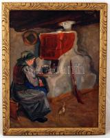 Dóczyné Berde Amál (1886-1976): Házitűzhely Kőrösfőn. Olaj, karton (sérült), jelzett, keretben, 64×49 cm