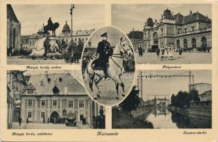 Kolozsvár, Horthy, Mátyás király szülőháza és szobra, vasútállomás, Szamos / statue, railway station, river