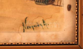 Neogrády jelzéssel: Házudvar. Akvarell, papír, üvegezett keretben, 15×21 cm