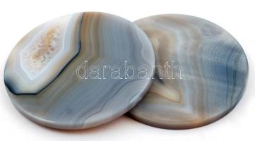 2 db achát poháralátét kerekre csiszolva, szép állapotban, d: 7 cm